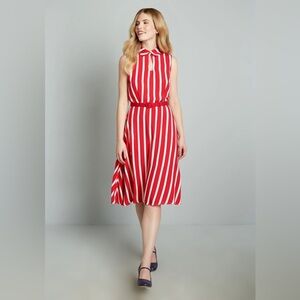 Modcloth × Collectif Posh Your Luck A-Line Red & White Midi Dress Sz 6 US 10 UK